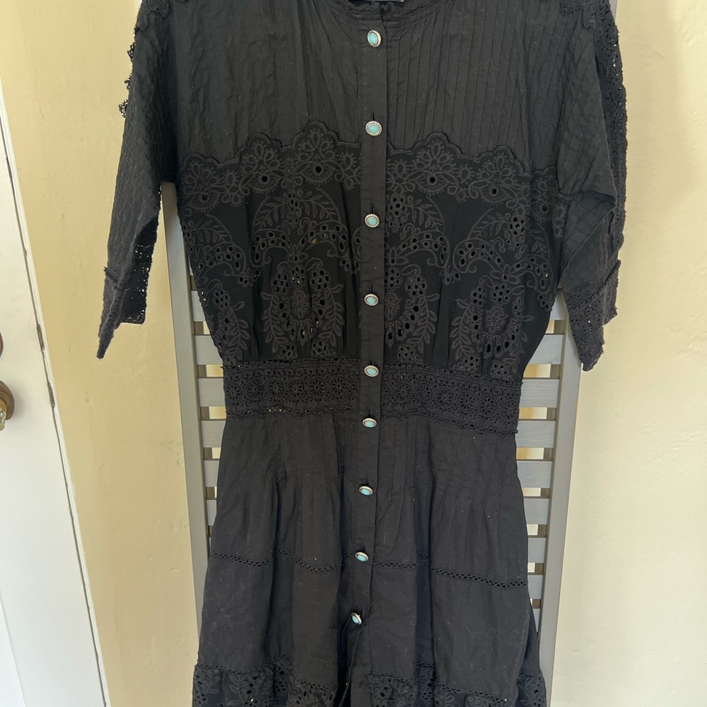 The Kooples Black Eyelet Lace Midi Dress